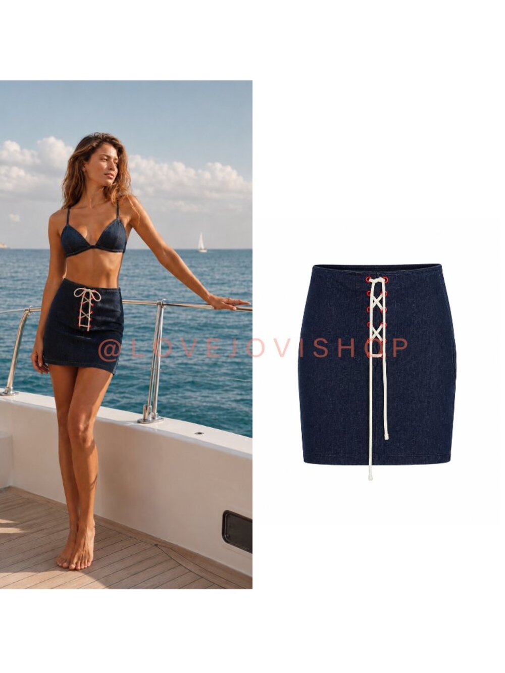Resort | Solid and Striped Swimming Suit Skirt | Red Grommet Lace Up Nautical M